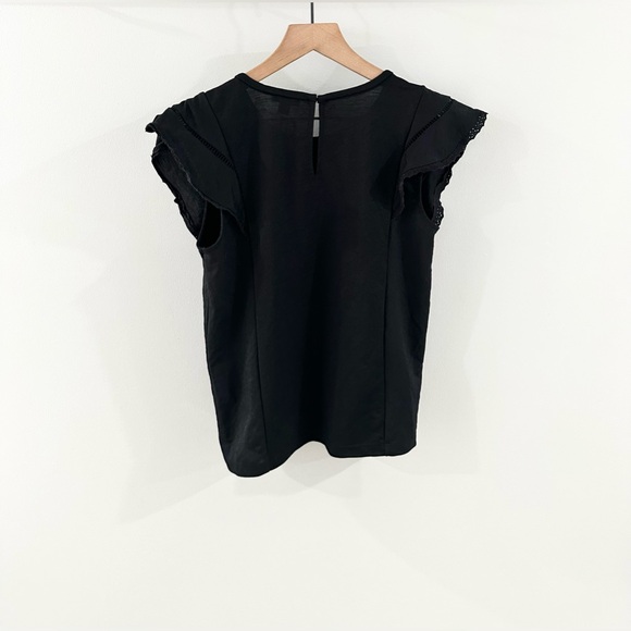 Ann Taylor Lace Trim Flutter Sleeve Blouse Black Size XS - Picture 7 of 7